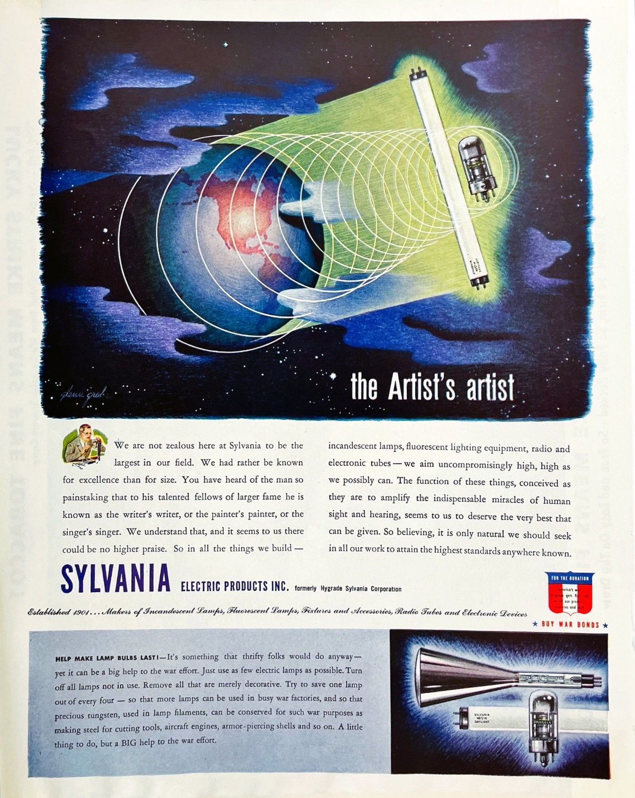 1943 Sylvania Elec Parts Radio Tubes Fluorescent Light Space WWII Mag Print Ad