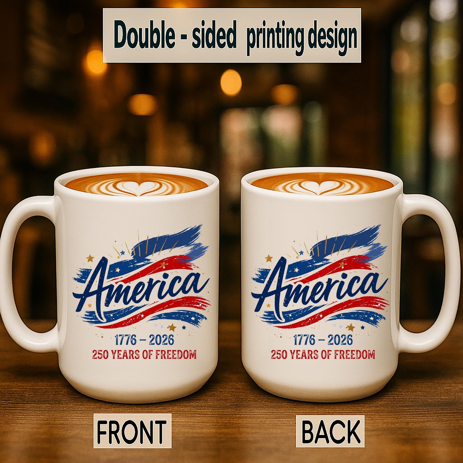 Kropsis 15 oz Patriotic Coffee Mug – “America 250 Years of 15 Ounces, White