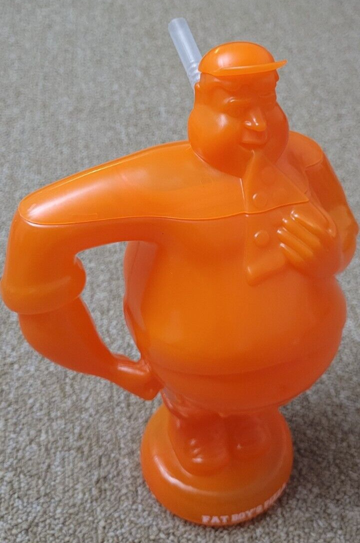 Whirley Drink Works Fat Boy’s Pizza Hard Plastic Figural Cup w/ Lid, Straw 32 Oz