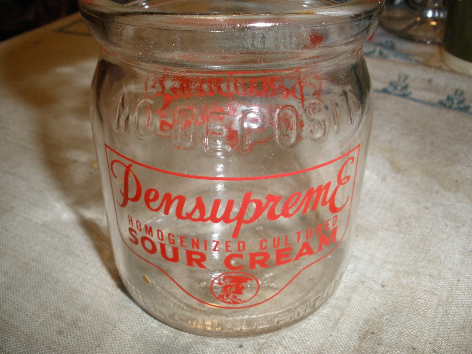 Vintage Pensupreme Sour Cream Half Pint Glass Jar EUC