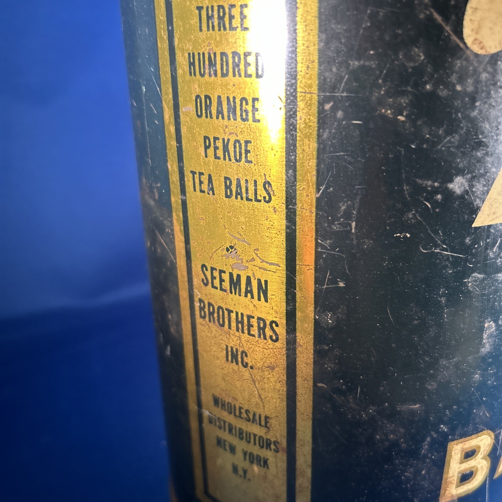 White Rose Tea Tin Orange Pekoe Tea Balls 1.5 Lb Tin Canister 11×6 Seeman Bro NY