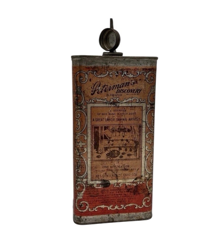 Antique Peterman’s Liquid Discovery Bedbug Tin 32oz With Fantastic Advertising