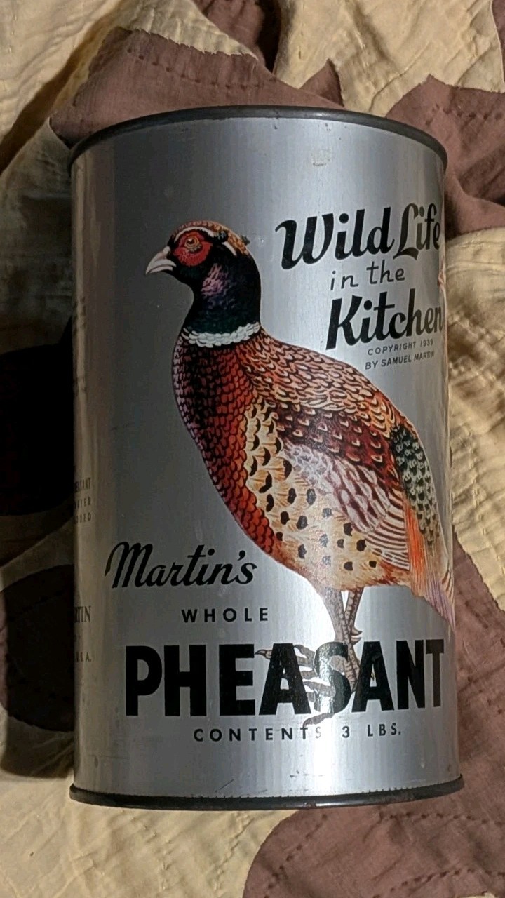 Rare Advertising Tin Can Vintage Martin’s Whole Pheasant Seattle WA Hunting Nice