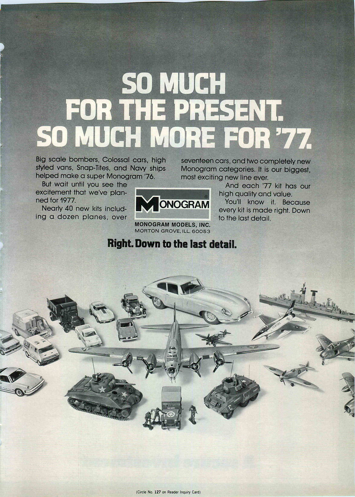 1977 ADVERT Monogram Model Scale Toys Jaguar Us Army Tank Navy Ship