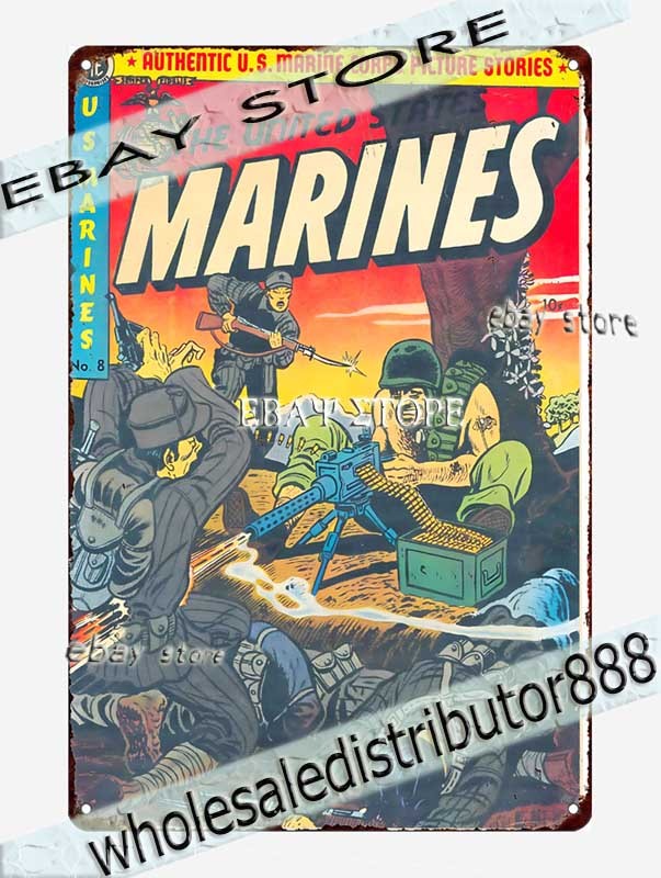 1940s US Marines Combat Strategy Scene Tin Sign kitchen interior