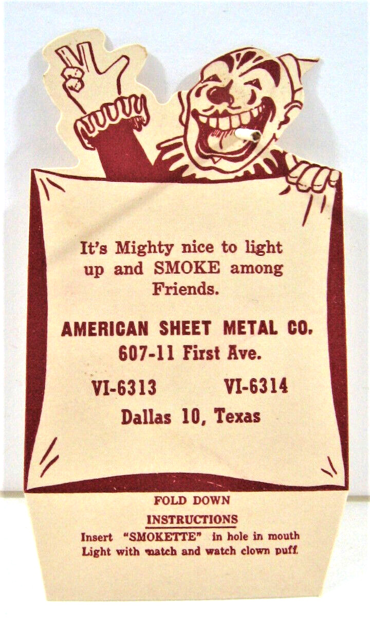 Vintage Smoking Clown Unique Store Counter Die Cut Adv Sign Store Stock Texas