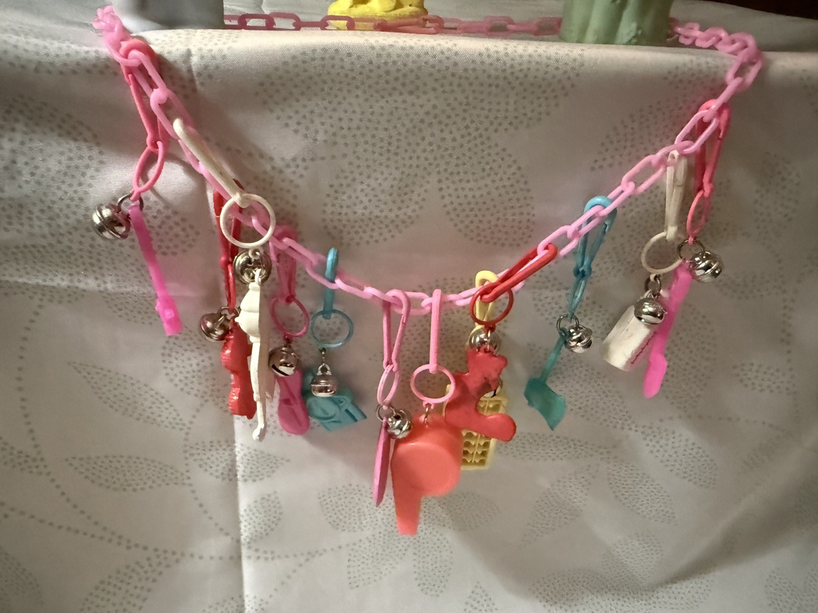 Awesome 80s Vintage 10 Plastic Bell Charms On Plastic Chain Necklace Original