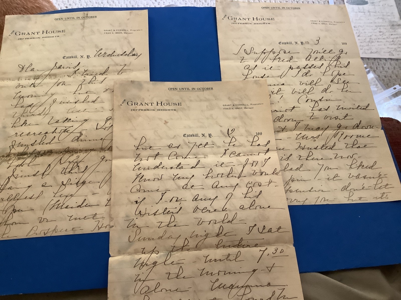 ~GRANT HOUSE 1890s 3 page letterhead w envelope CATSKILL, NY.