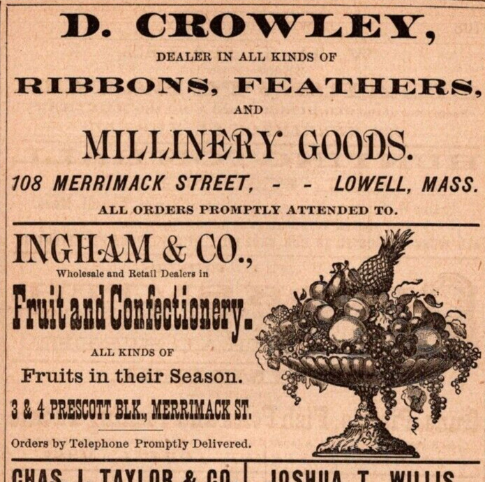 1885 Ingham & Co Fruit & Confectionery Wholesale Retail Print Ad LOWELL MA