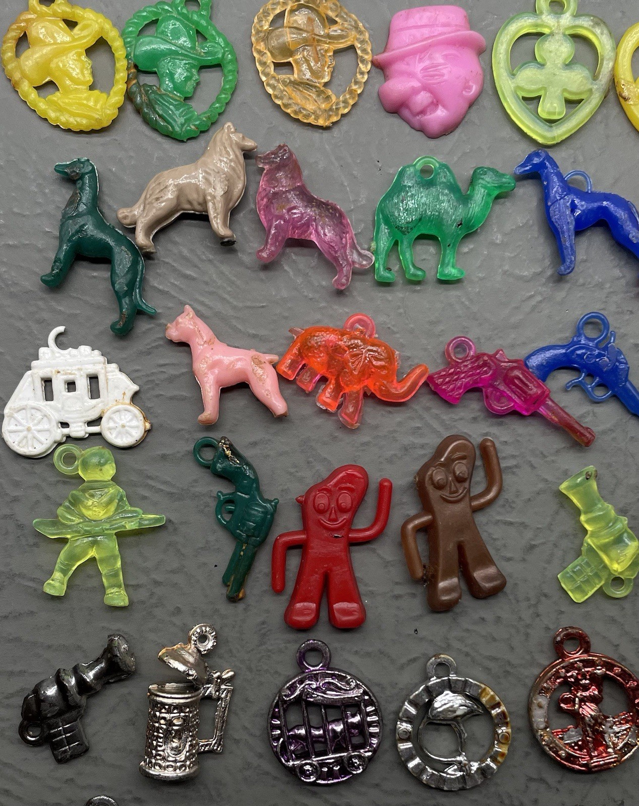 Vintage Cracker Jack Gumball Toy Prize Charms Gumby, Guns, Cowboy Lot Of 44