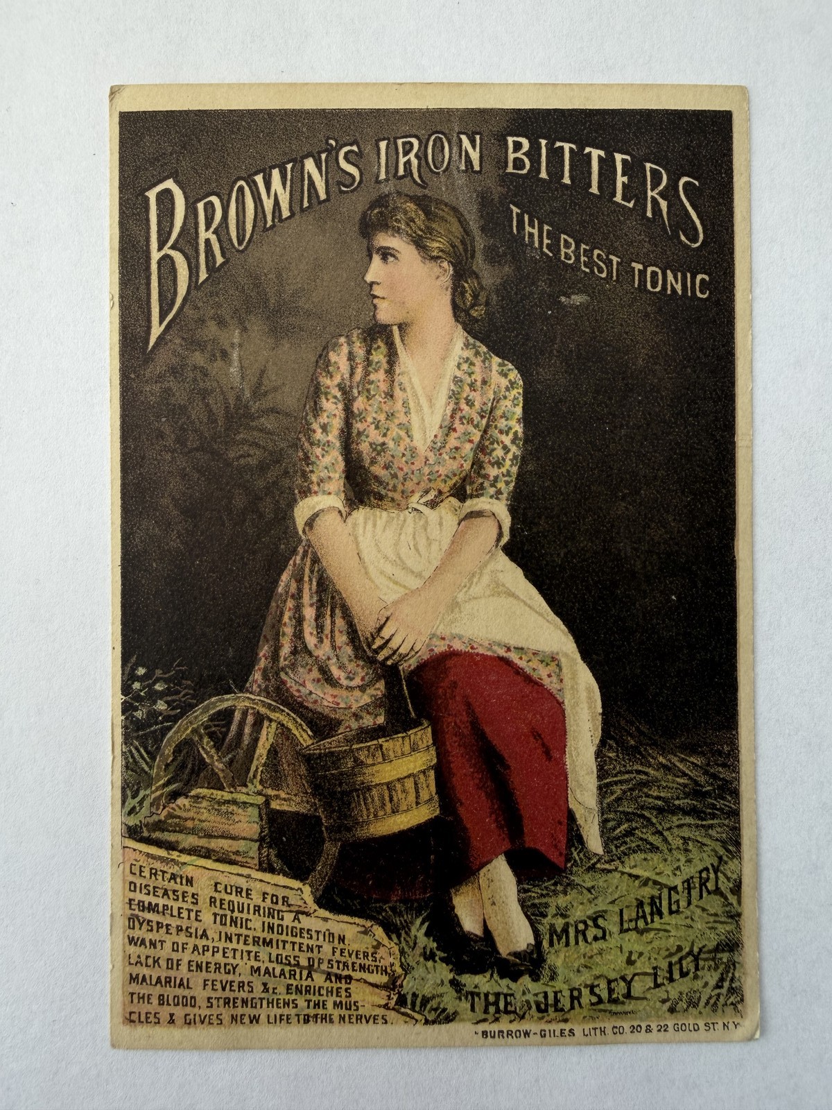 Brown Chemical Co Baltimore MD Brown’s Iron Bitters Trade Card Mrs Langtry Lily