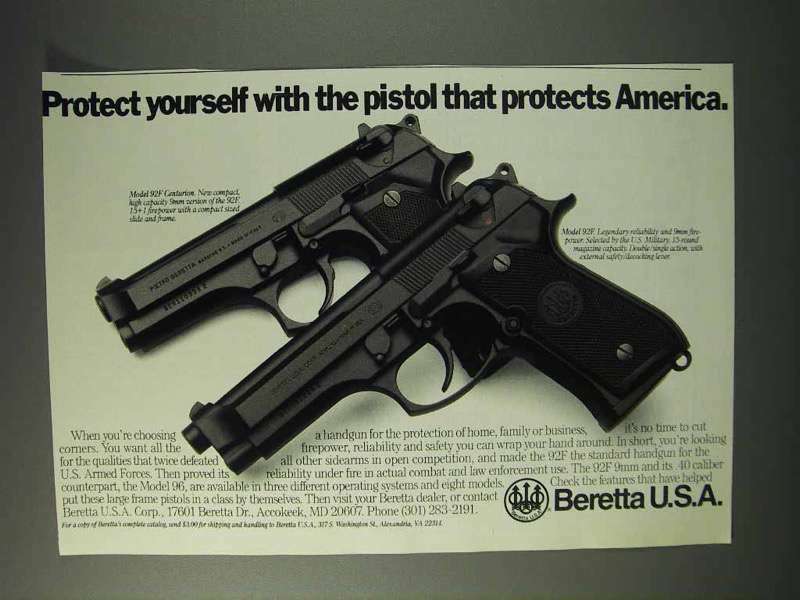 1993 Beretta Model 92F Centurion and 92F Pistols Ad