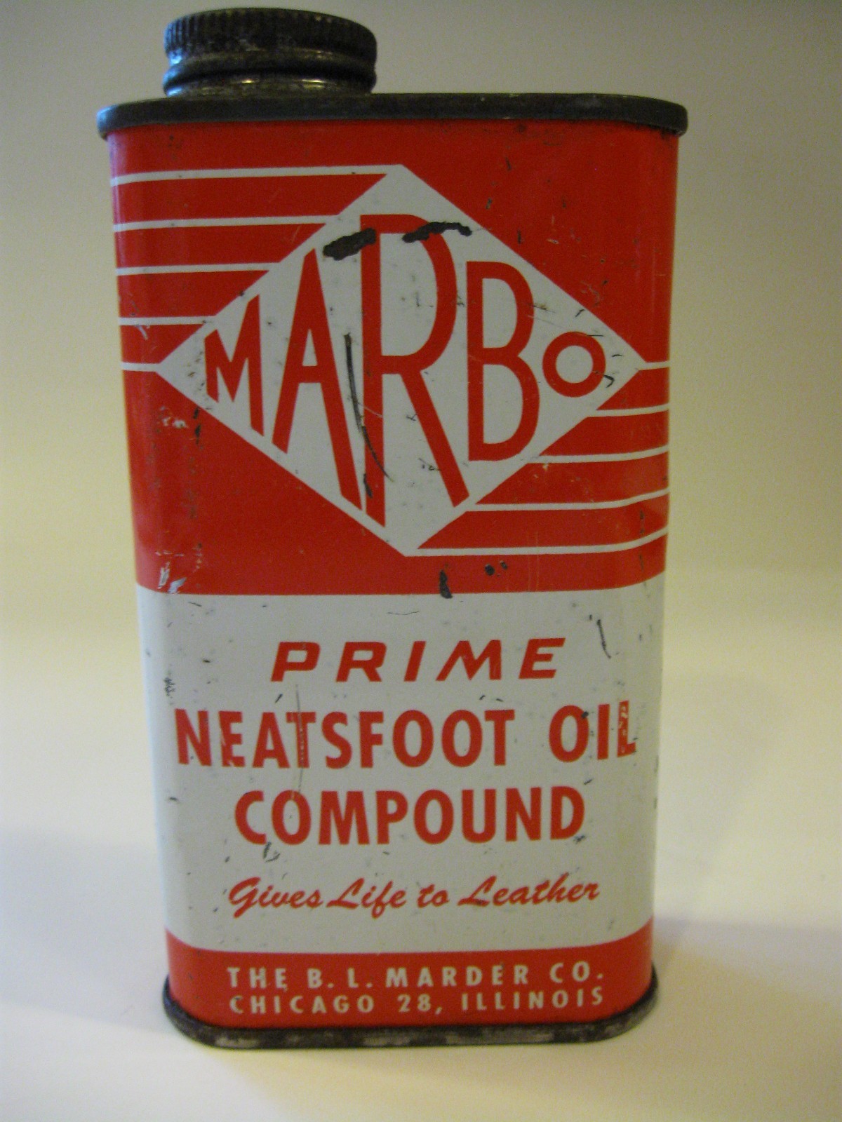 Vintage MARBO Neatsfoot Oil Compound Tin Can The B.L. Marder Co. Chicago 28, ILL