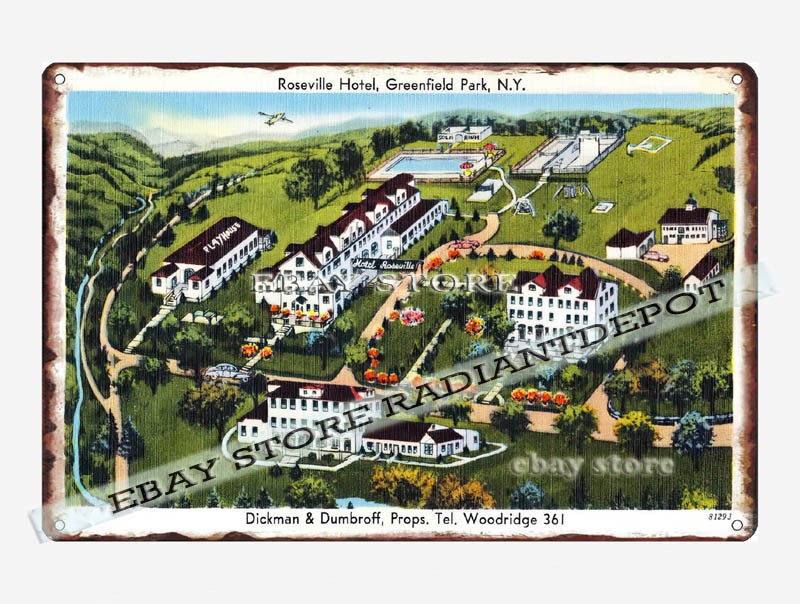 tin sign 1930s-40s Roseville N.Y. Dickman Dumbroff Props. Tel. Woodridge 361 New