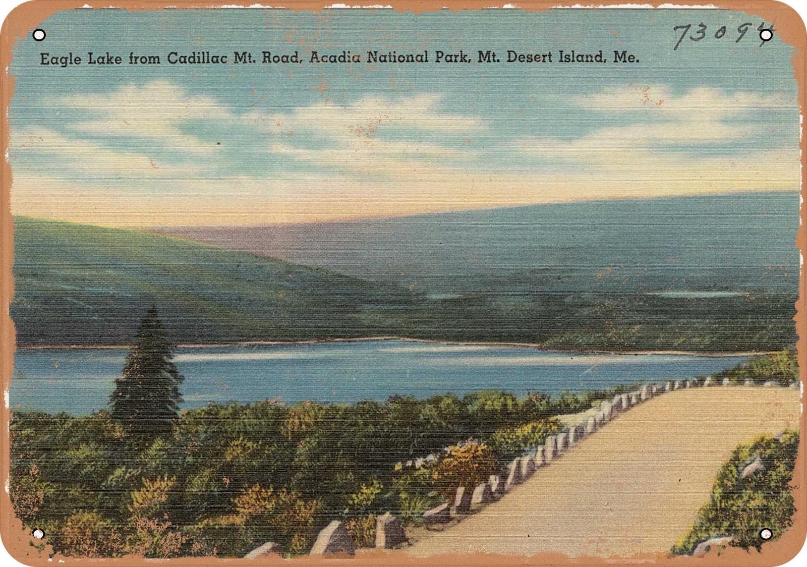 Metal Sign – Maine Postcard – Eagle Lake from Cadillac Mt. Road, Acadia Nationa