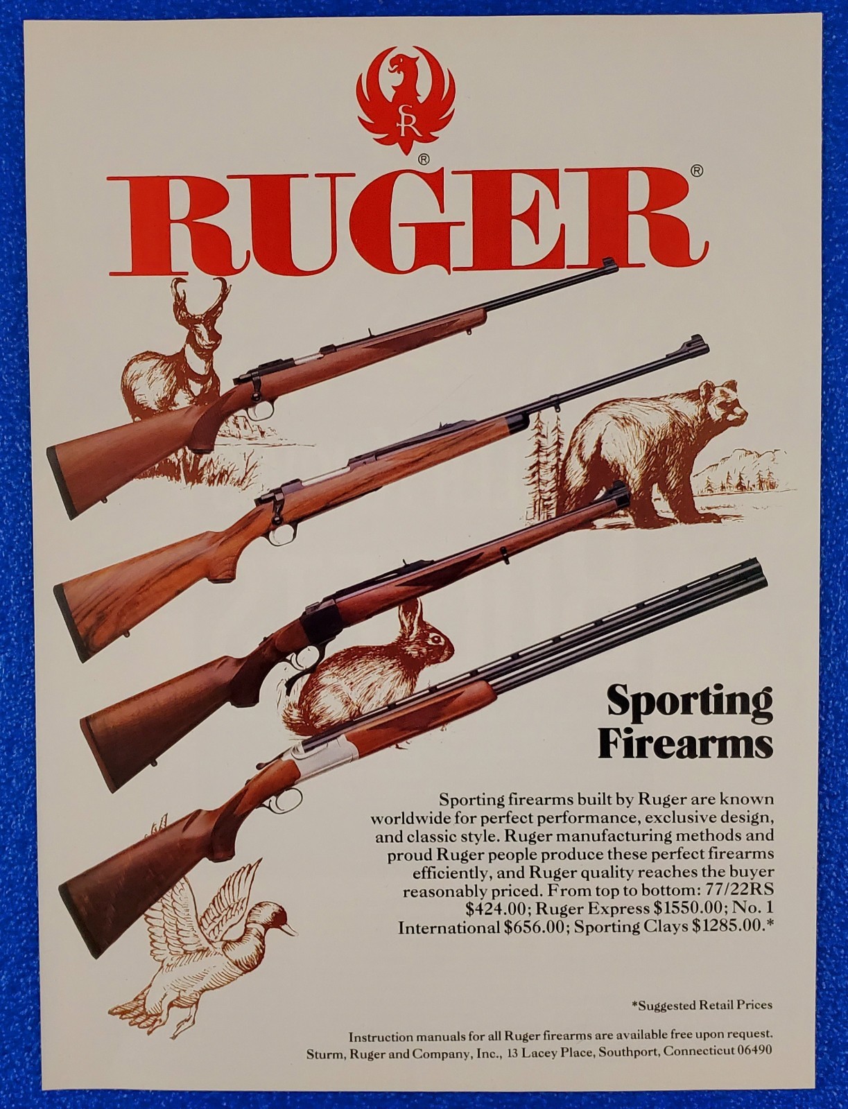 1993 RUGER SPORTING FIREARMS ORGINAL HUNTING VINTAGE PRINT AD RIFLES & SHOTGUN