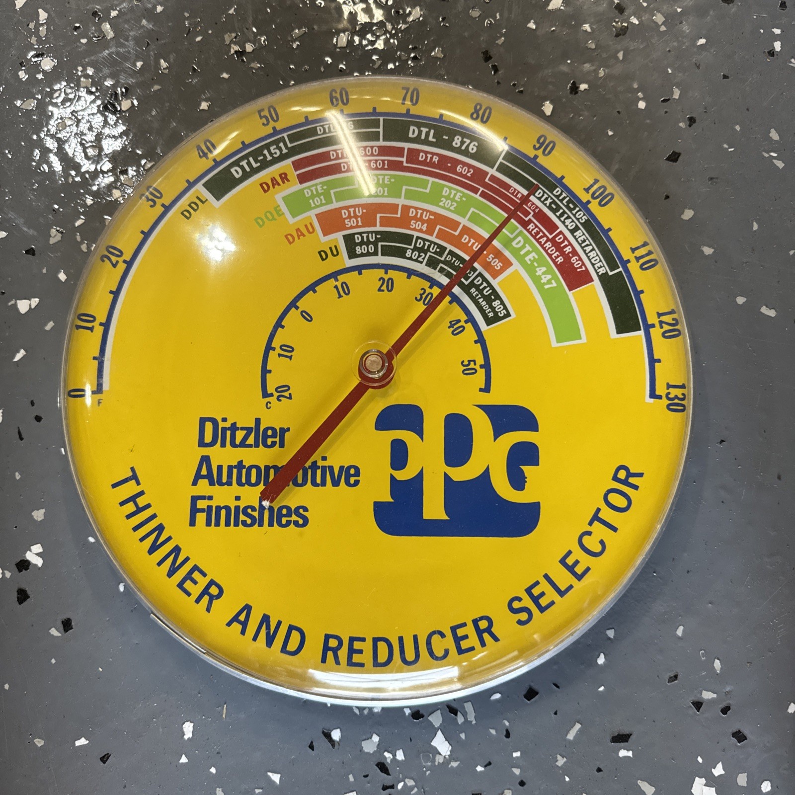 PPG Ditzler Automotive Finishes Thinner Reducer Selector Dial Thermometer Sign