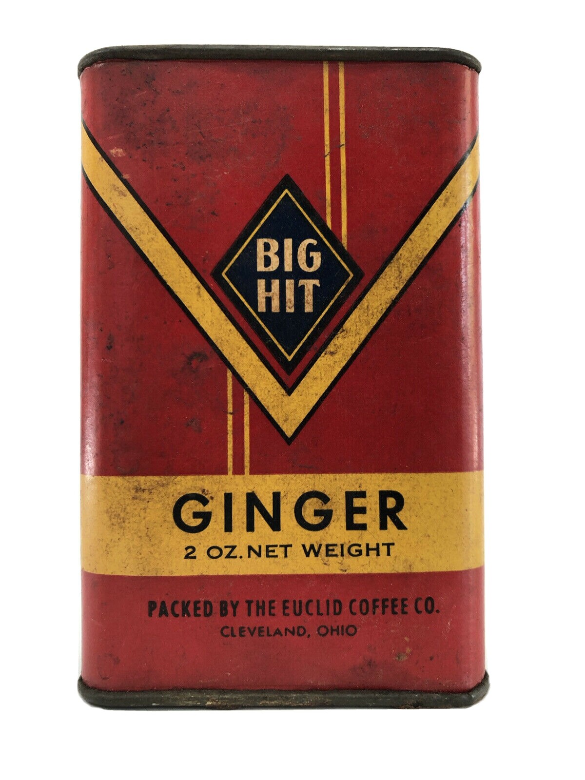 FULL Antique BIG HIT Ginger SPICE TIN Euclid Coffee Co ADVERTISING Vintage DECO