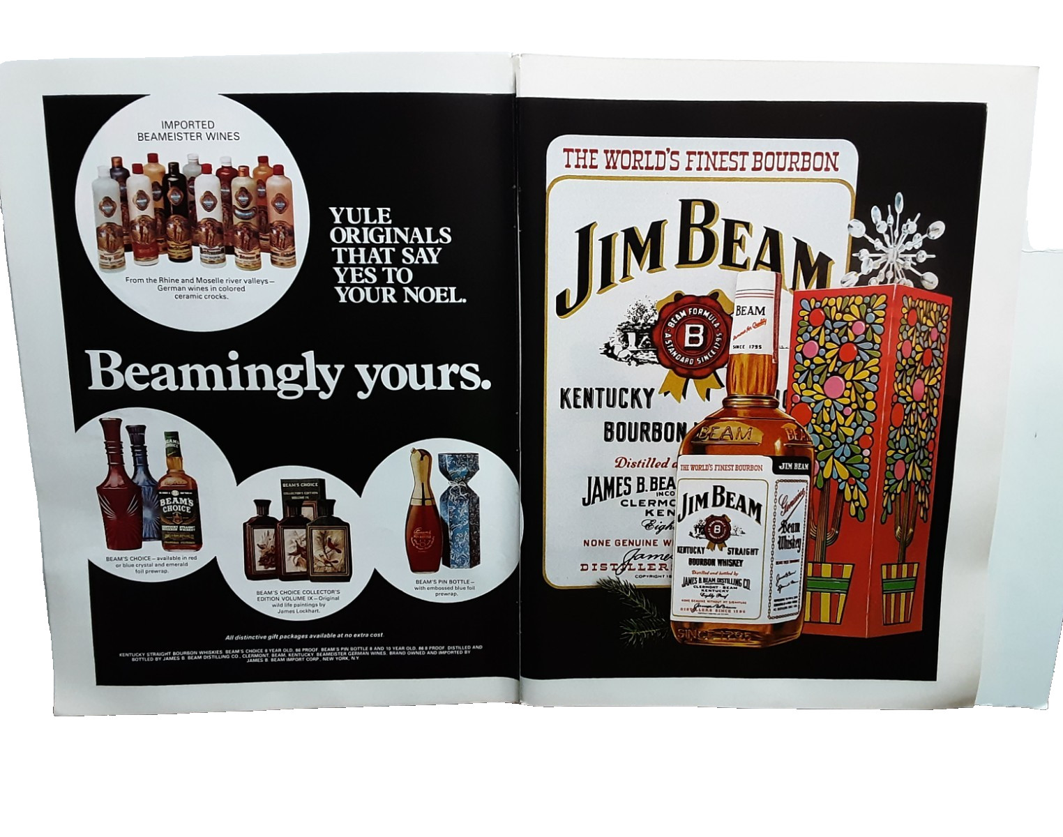1974 Jim Beam Bourbon Print Ad 2 Page Holiday Liquor Vintage Bar Decor