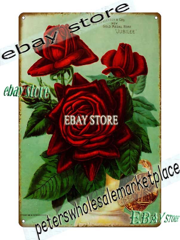 1897 Henderson New Gold Medal Rose Artwork Tin Sign plaque help