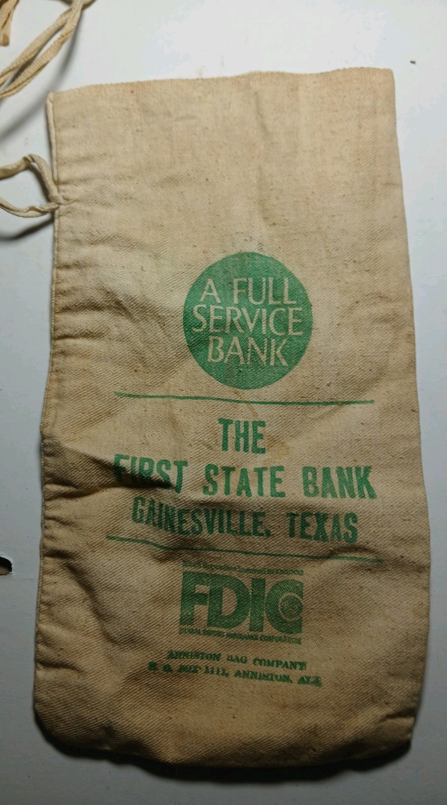 Vintage The First State Bank Gainesville Texas Advertising Money Bag Rare