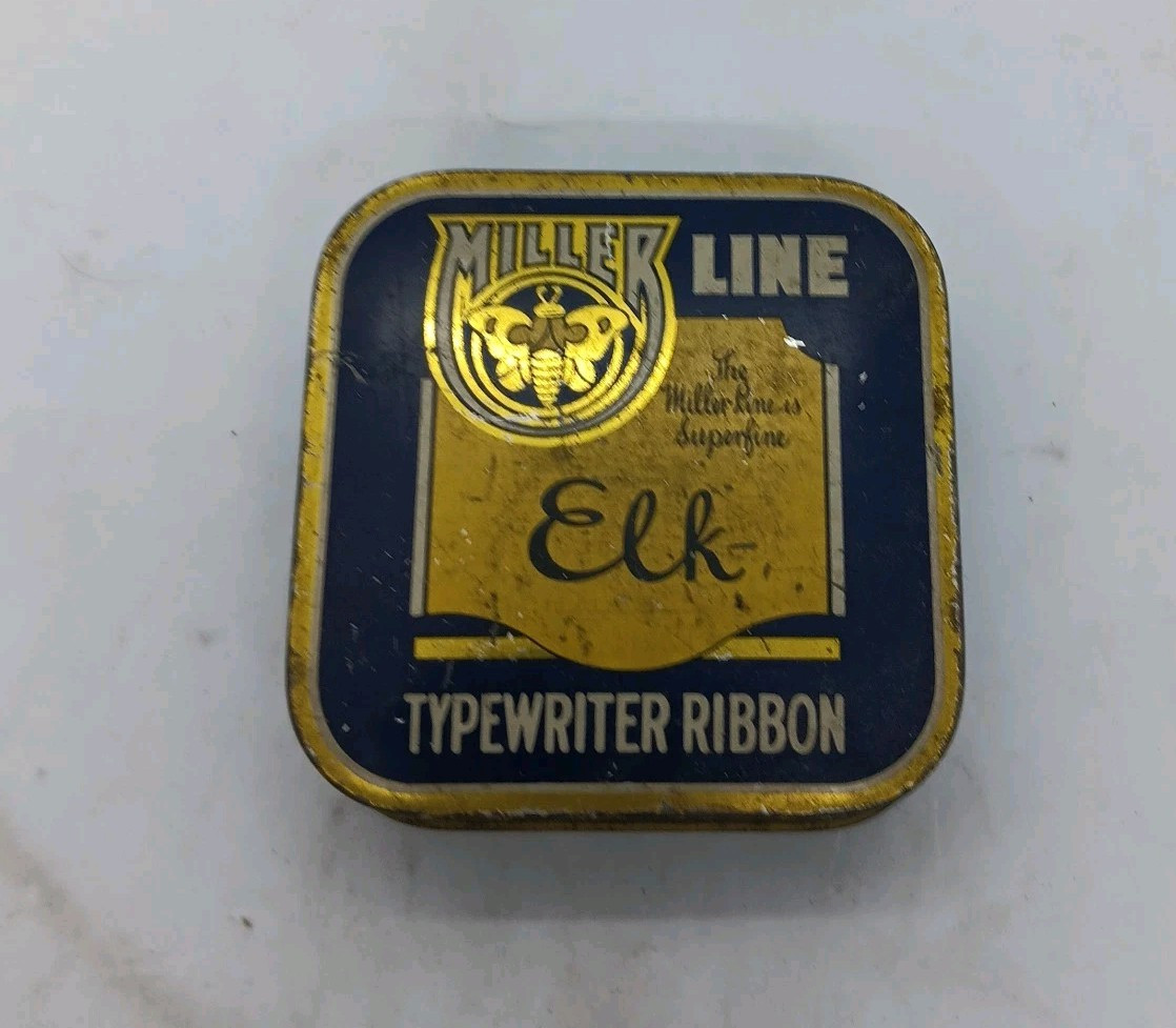 Vintage Miller Line Elk Typewriter Ribbon Metal Tin Ephemera *FREE SHIPPING*