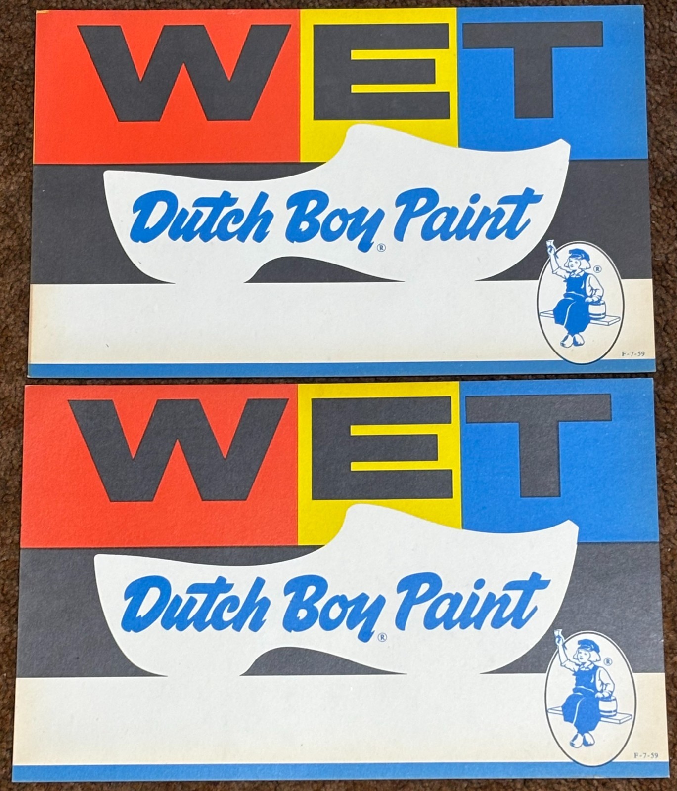Vintage Dutch Boy Wet Paint Signs Lot of 2 1959
