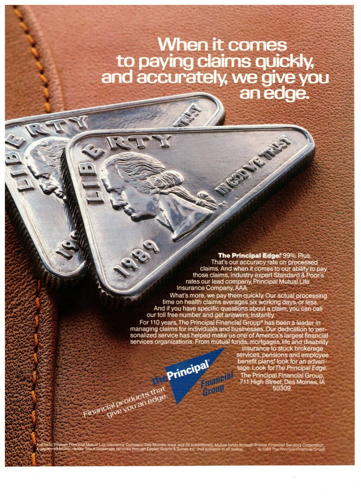1989 Principal Financial Triangle Quarters Vintage Print Advertisement