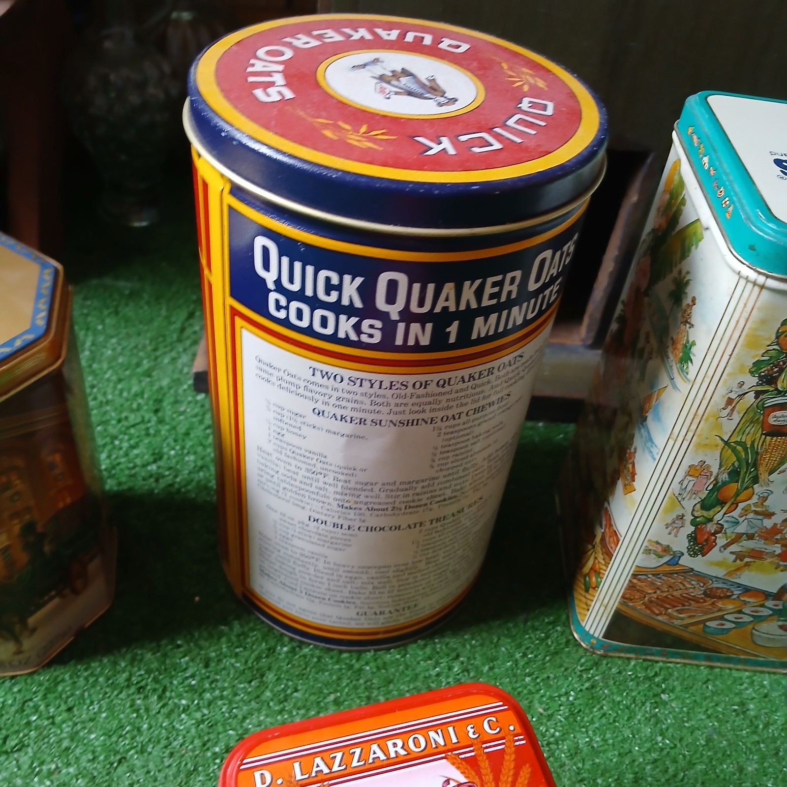 VTG LOT OF 6 EMPTY TIN CANS,QUAKER OATS,UNCLE BENS &MORE IUC