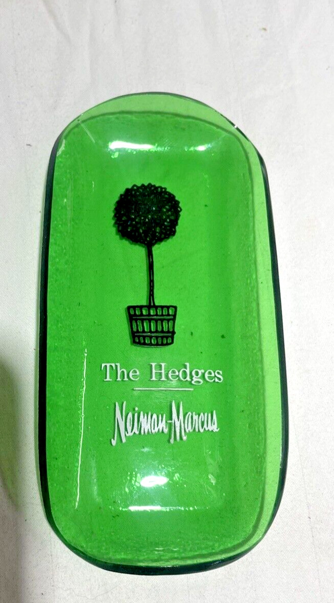 Vintage Neiman Marcus The Hedges Green Glass Coin Dish / Trinket Ashtray