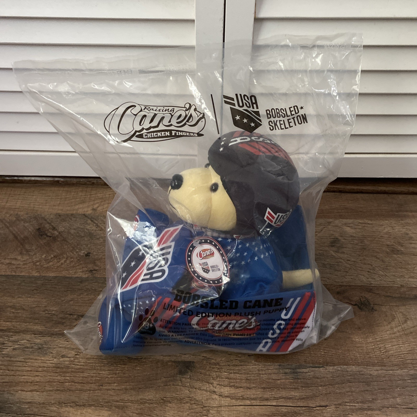 Raising Canes 2026 Limited Edition Plush Puppy Dog USA BOBSLED SKELETON SEALED