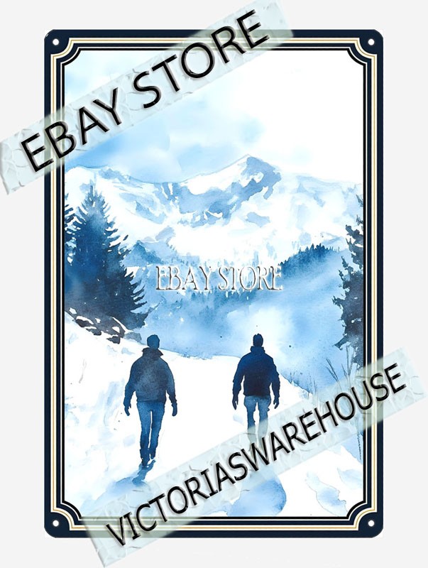 winter hikers metal tin sign snowy mountains decor metal poster plaque