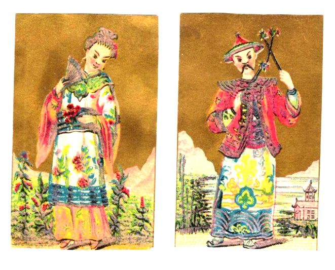 Chinese Costume Pair of 1880s Victorian Trade Cards Ephemera