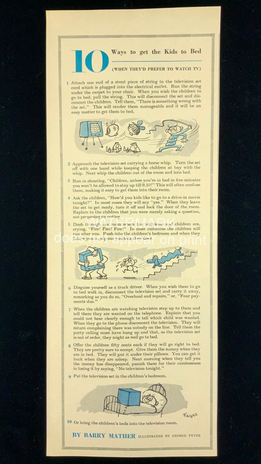 1955 George Feyer Barry Mather 10 Ways To Get Kids To Bed Scene Print Art 287A
