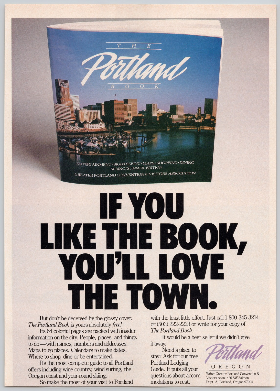 Portland Book Oregon City Travel Convention Guide Visitors 1987 Vintage Print Ad
