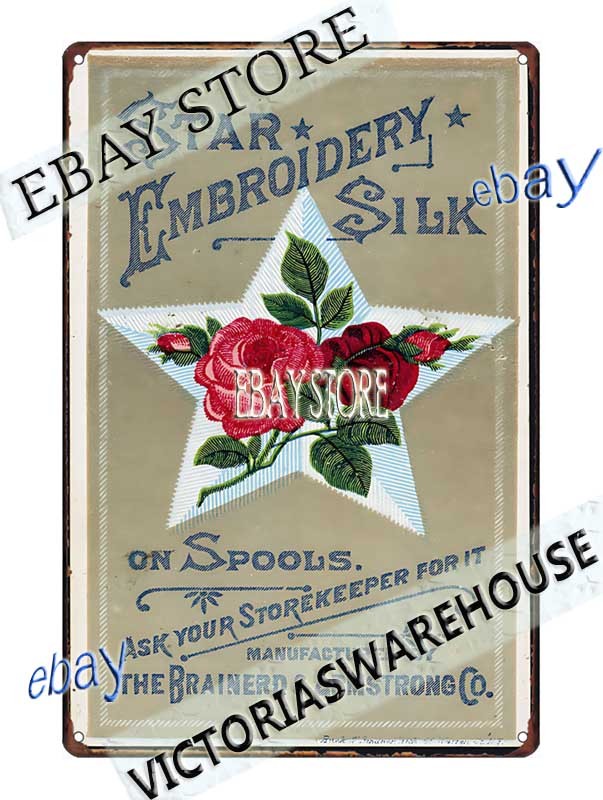 1880s Star Embroidery Silk On Spools Card Tin Sign nostalgic art
