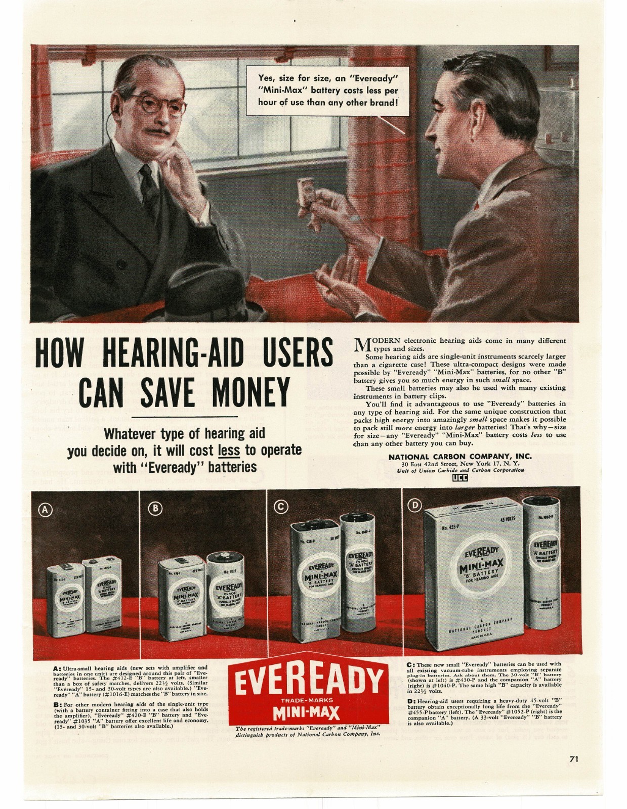 1946 Eveready Mini-Max Battery Batteries for hearing aid users Vintage Print Ad
