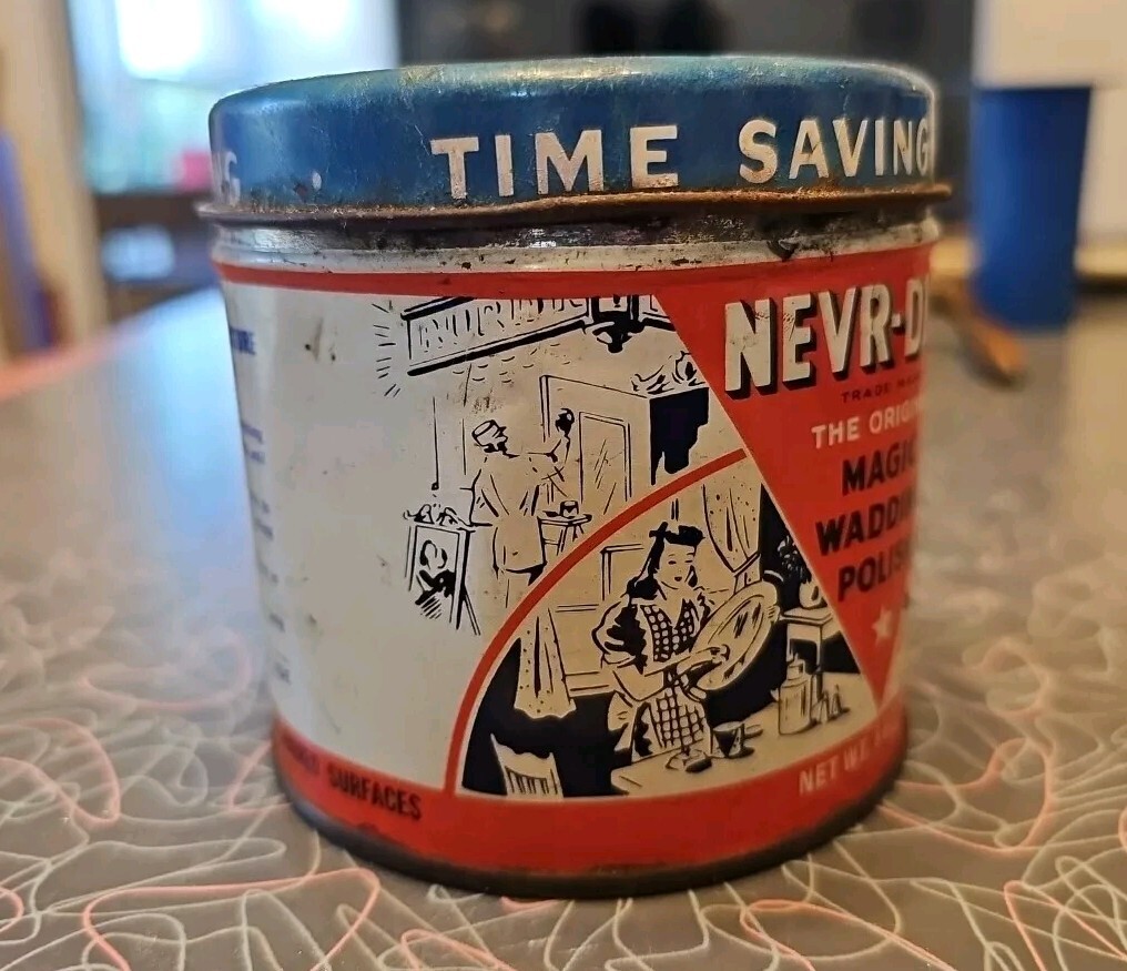 VINTAGE NEVR-DULL The Original MAGIC WADDING POLISH TIN CAN 5 Oz