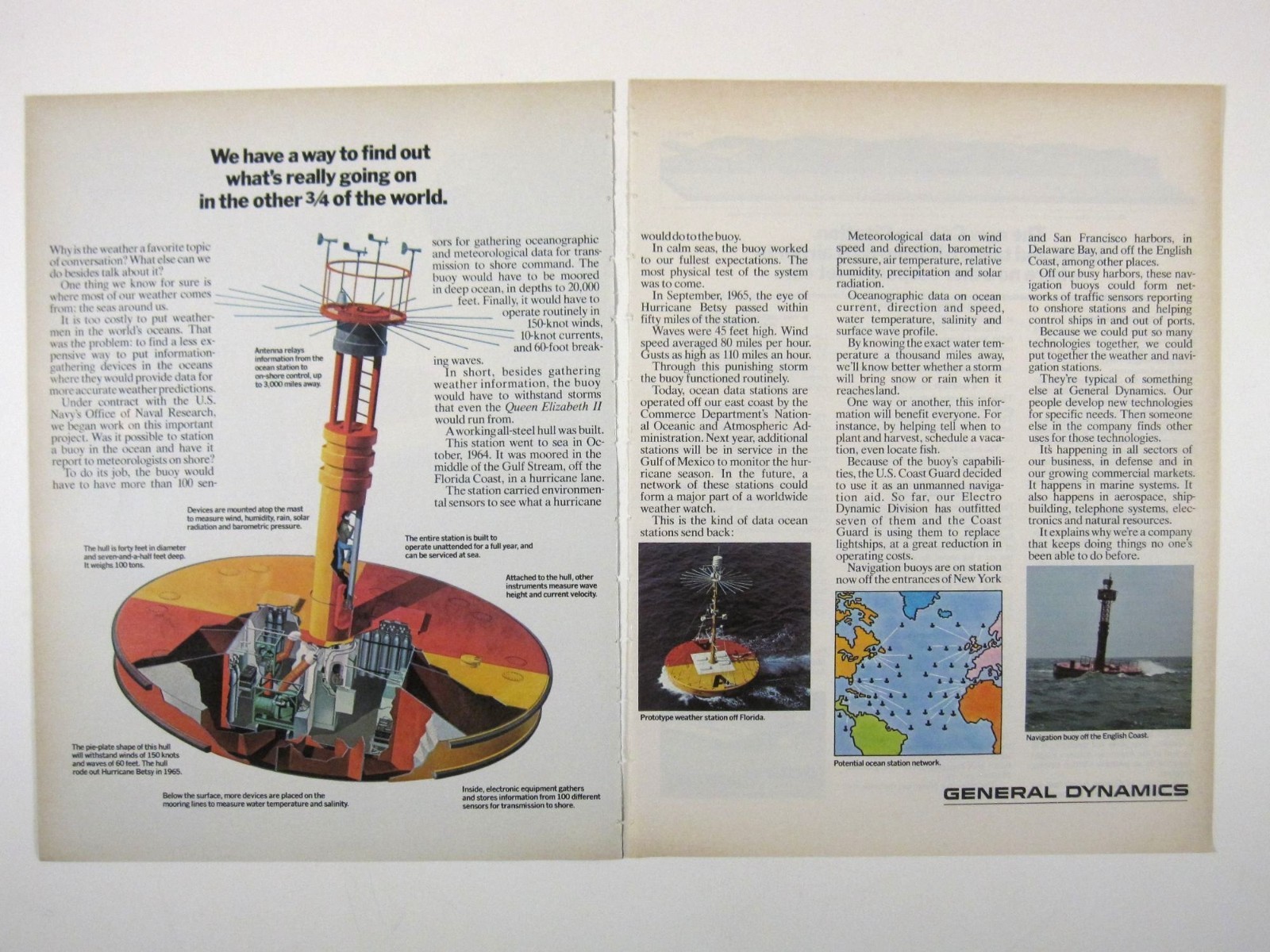 General Dynamics Vintage Weather Research Ad 1970s Oceanographic Technology 2 PG