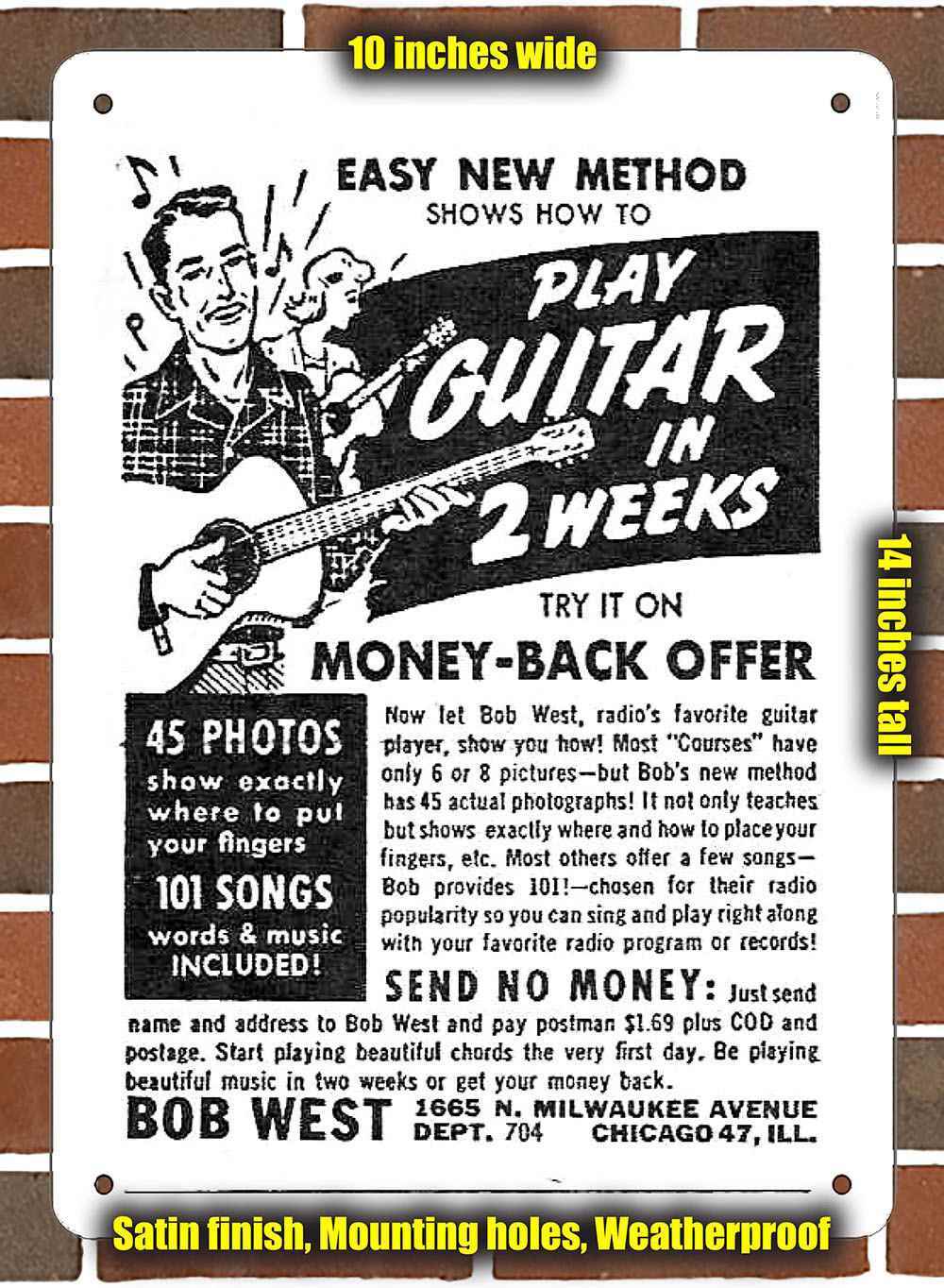 Metal Sign – 1949 Play Guitar in Two Weeks- 10×14 inches