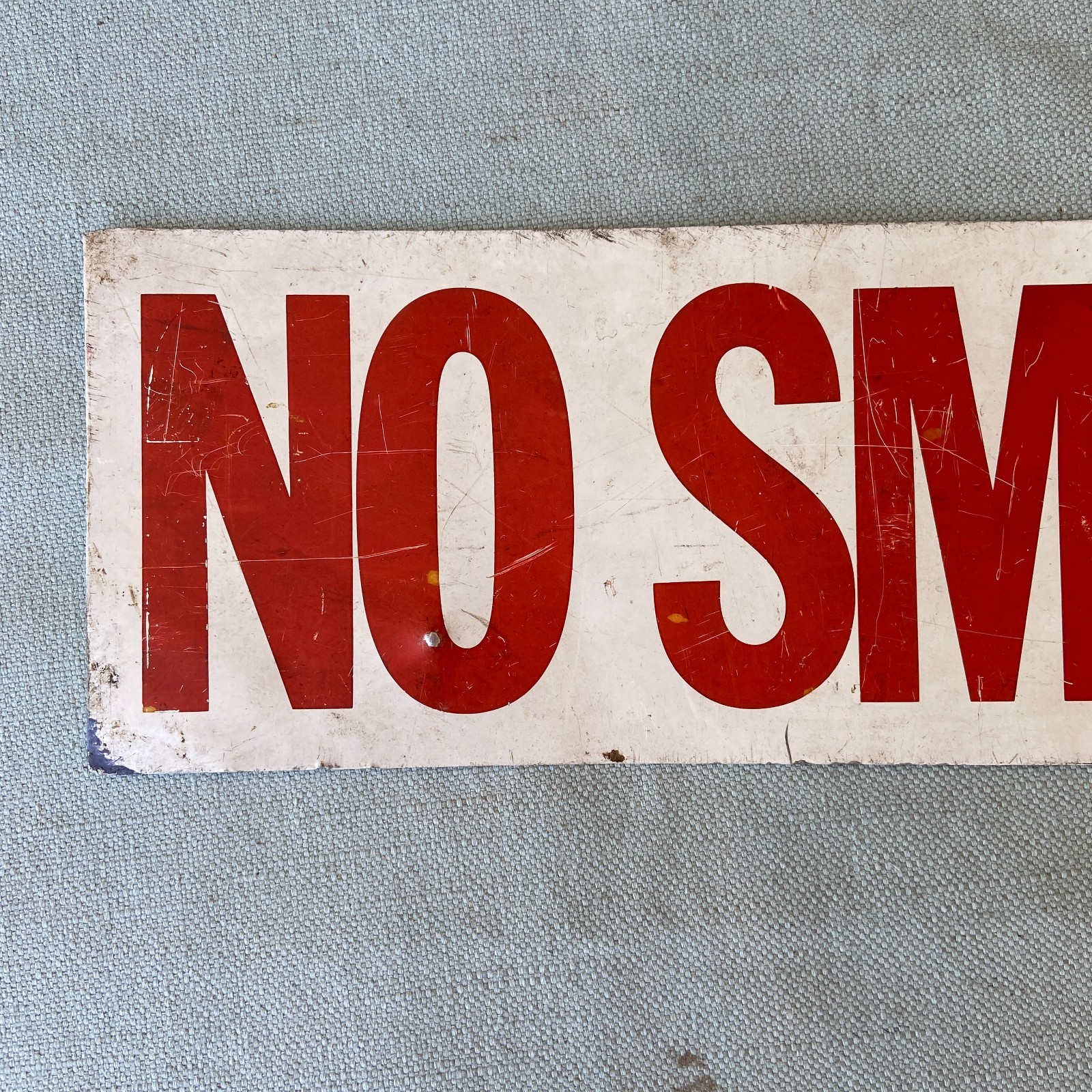 Vintage No Smoking Sign Wall Mount 4”x15” White Red Lettering Metal 90 Degree