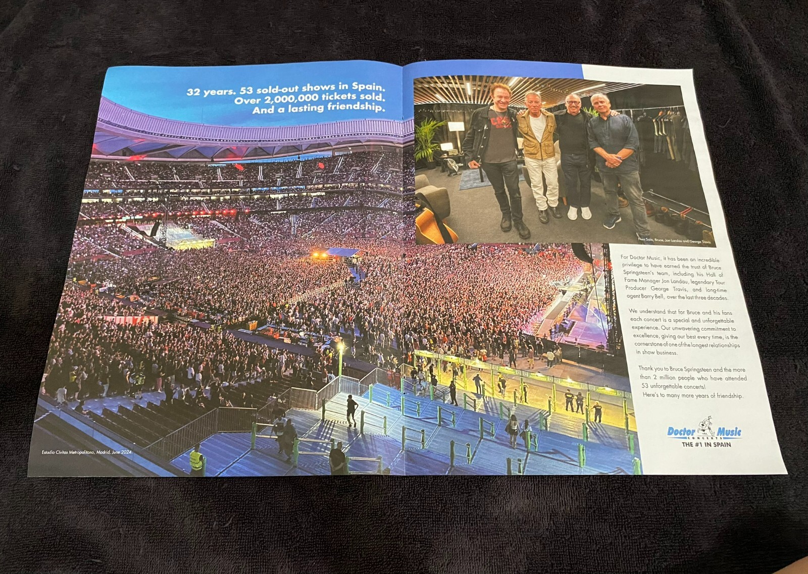 BRUCE SPRINGSTEEN 2024 congrats ad for “32 years. 53 sold-out shows in Spain.”