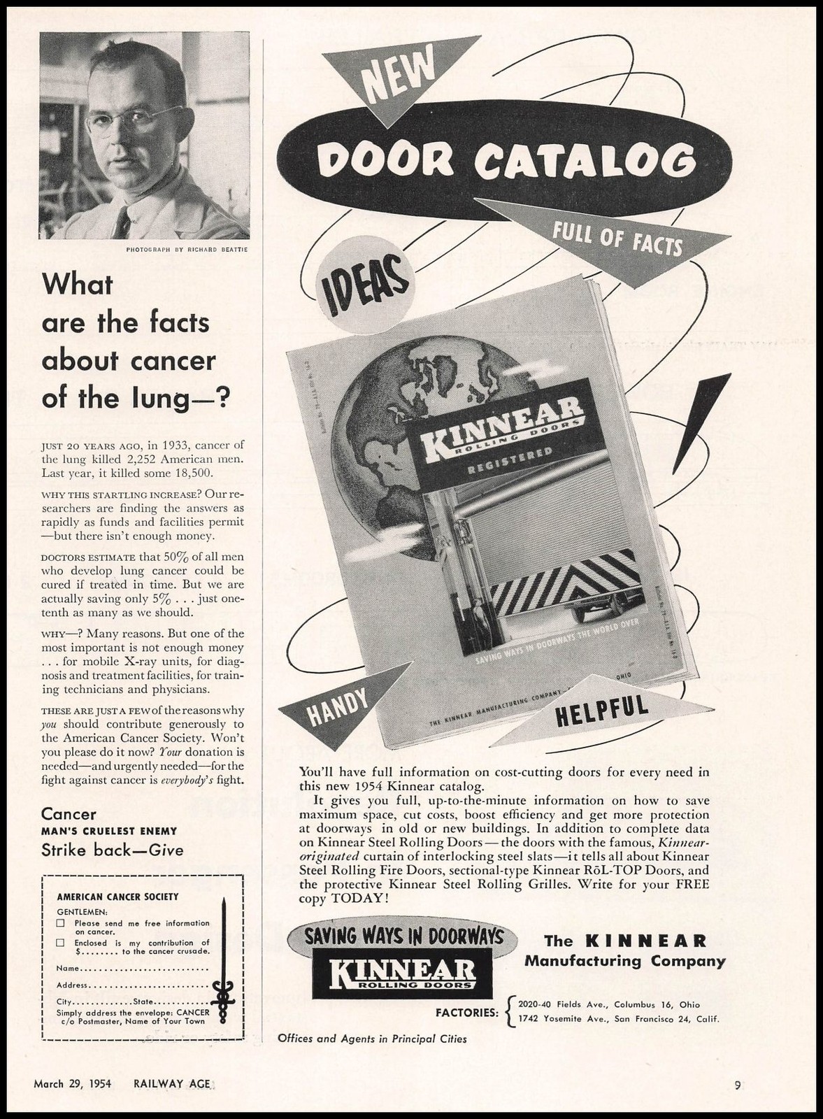 1954 Kinnear Rolling Doors San Francisco Train Freight Car Door Catalog Print Ad