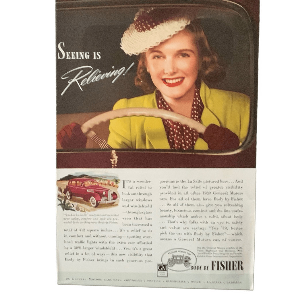 Vintage 1939 Body by Fisher Seeing is Relieving Ad Advertisement