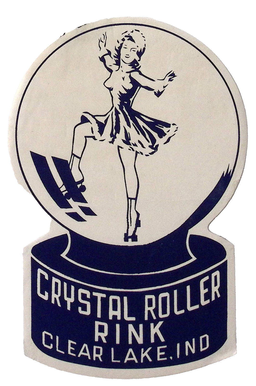 1940s Roller Skating Die Cut Label Crystal Roller Rink Clear Lake IN 7″ H