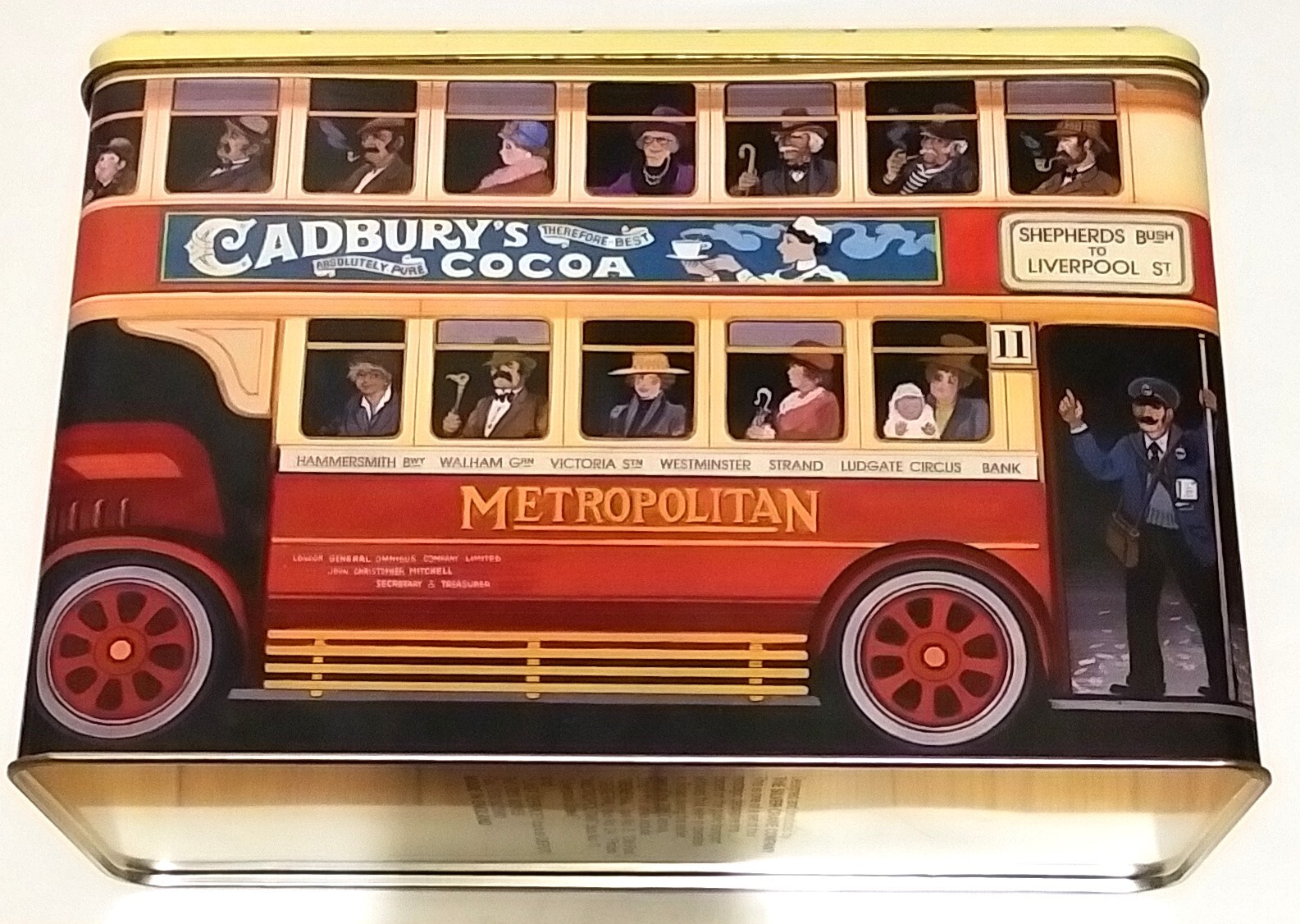 RARE – CADBURY’S COCOA CANDY TIN BOX METROPOLITAN – THE SILVER CRANE CO. ENGLAND