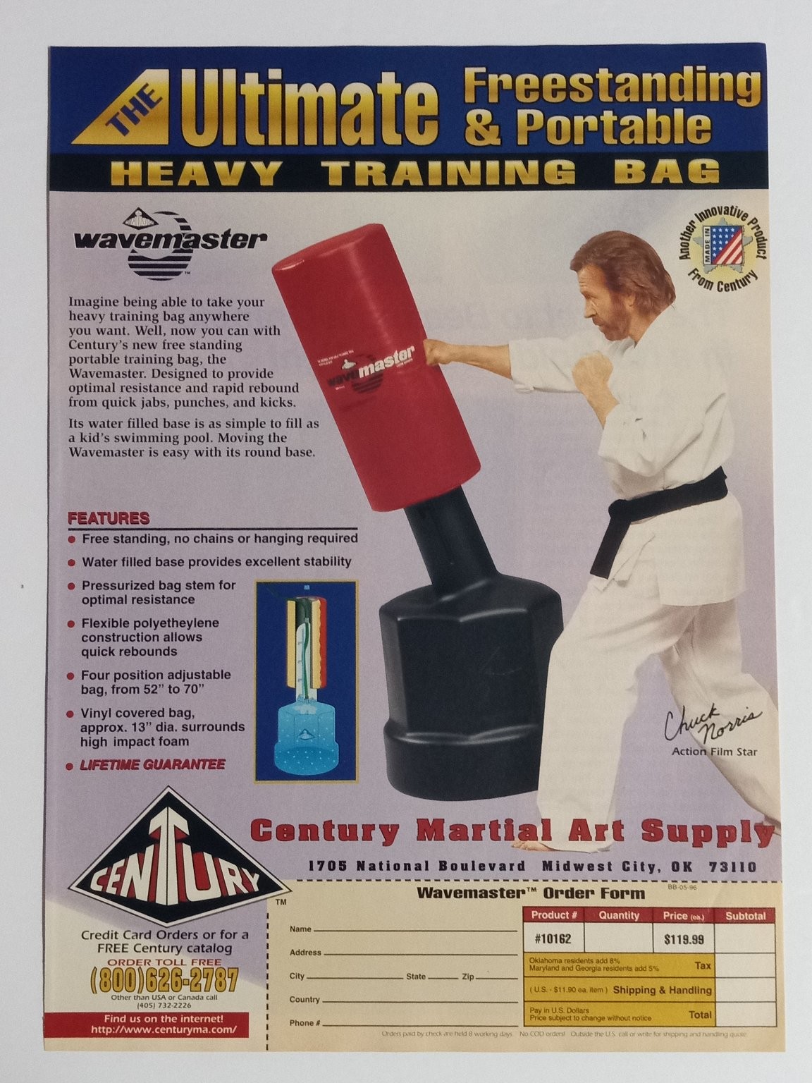 Century Wavemaster Magazine Ad Chuck Norris Martial Arts Training Bag 1996