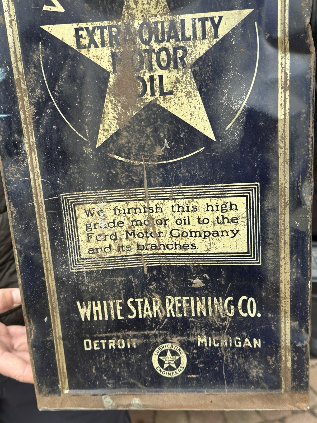Vintage Rare White Star Oil Can /sign Gas Gasoline Ford Motor Co. 6 gallon