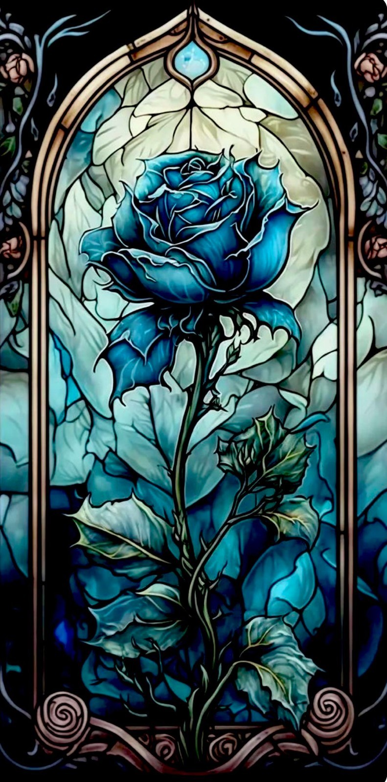 Blue rose stain glass wall art metal sign