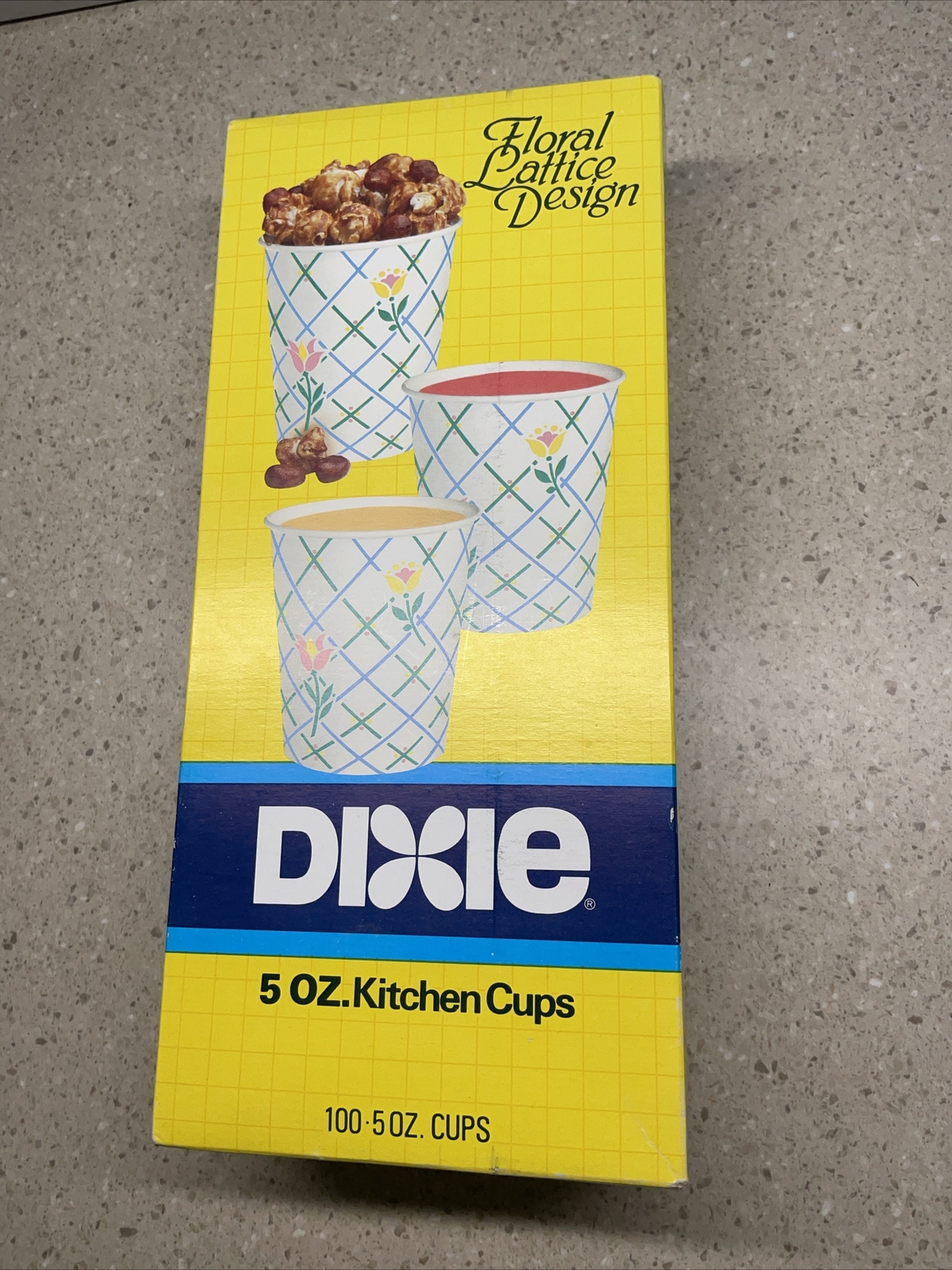 Vintage Dixie Cups Floral Lattice Design NOS Sealed Box 100pcs 1987 Kitchen